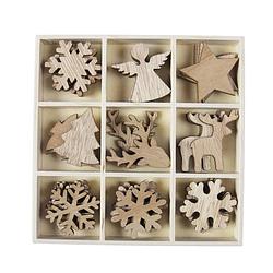 Foto van Othmar decorations houten kerstornamenten - 36x - 3,-4 cm - kersthangers