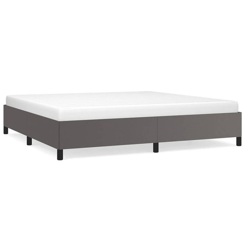 Foto van The living store bedframe - kunstleer - multiplex lattenbodem - grijs - 203x203x35cm