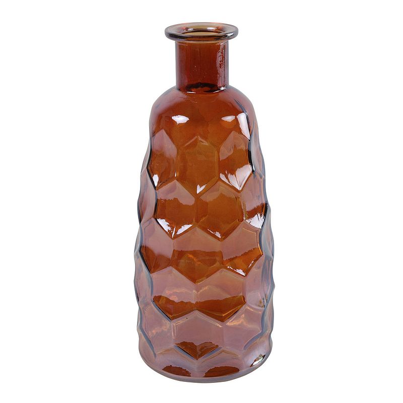 Foto van Countryfield art deco bloemenvaas - cognac bruin transparant - glas - fles vorm - d12 x h30 cm - vazen