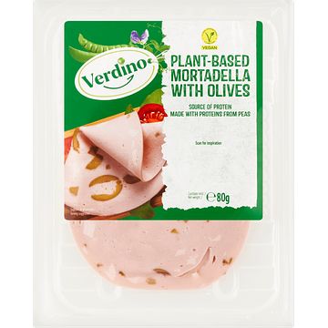 Foto van Verdino plantbased mortadella with olives 80 g bij jumbo