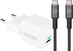 Foto van Anker power delivery oplader 20w wit + bluebuilt usb c kabel 1,5m nylon zwart