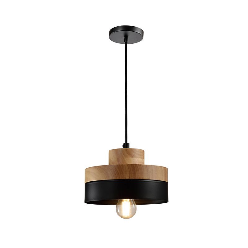 Foto van Quvio hanglamp rond bruin met zwart - quv5052l-black