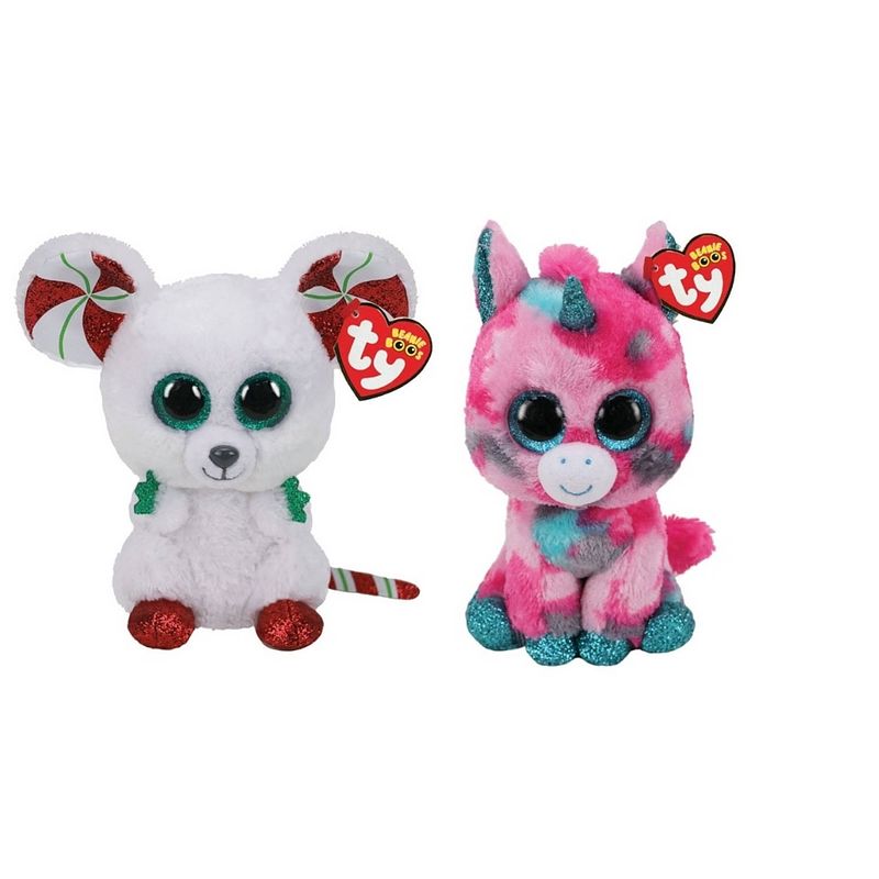 Foto van Ty - knuffel - beanie boo's - gumball unicorn & christmas mouse