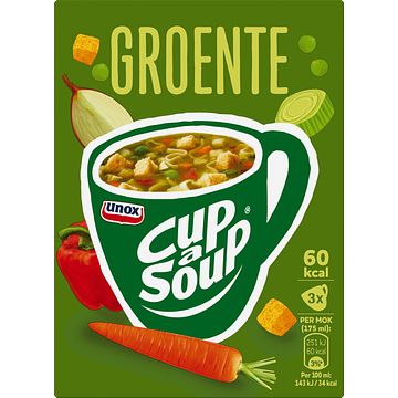 Foto van 2 zakken soep a 570 ml, pakken cupasoup a 3 stuks of single verpakkingen noodles of pasta | unox cupasoup groente 3 x 175ml aanbieding bij jumbo