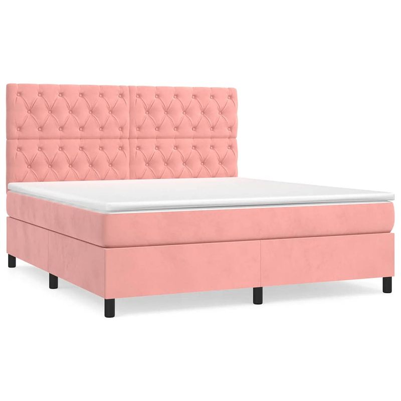 Foto van Vidaxl boxspring met matras fluweel roze 160x200 cm