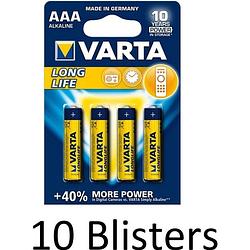 Foto van 40 stuks (10 blisters a 4 st) varta longlife aaa alkaline batterij