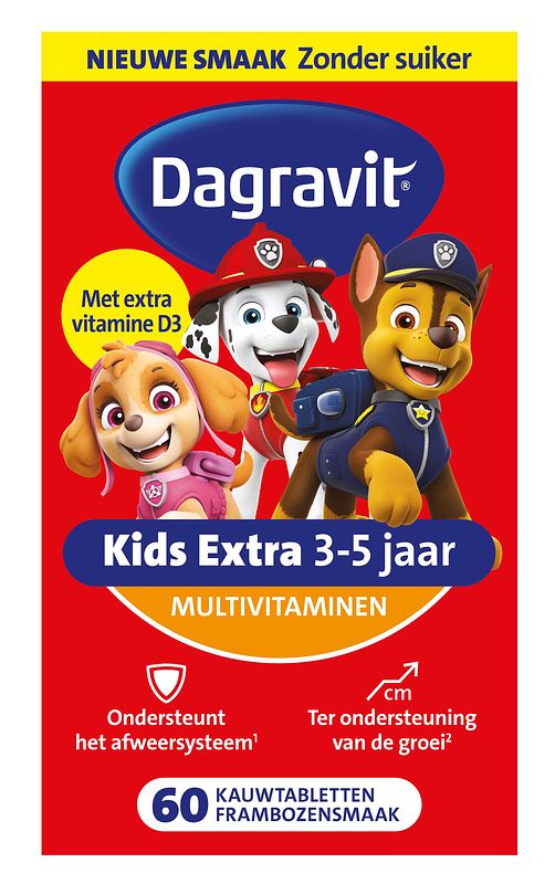 Foto van Dagravit kids extra 3-5 jaar multivitaminen kauwtabletten