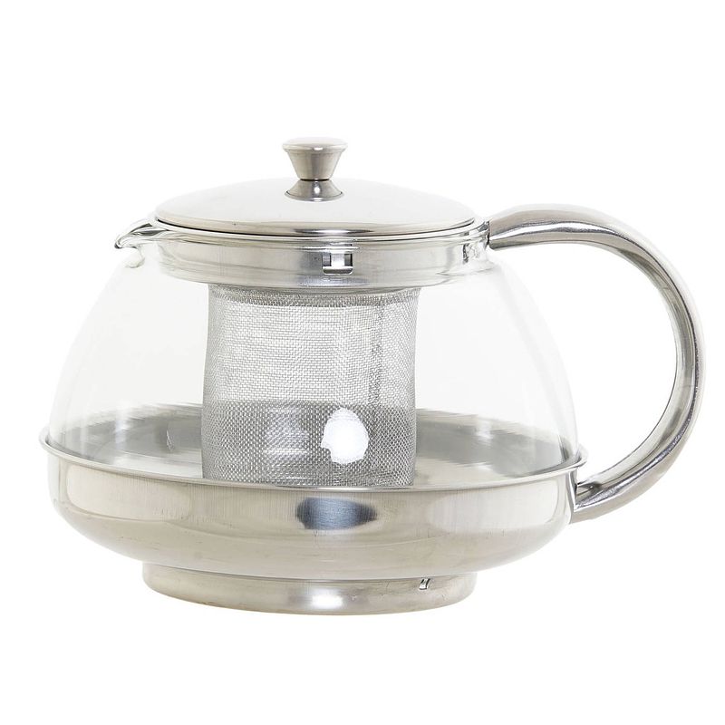 Foto van Theepot van glas en rvs 1050 ml met filter/infuser en handvat - theepotten