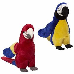 Foto van 2x pluche papegaaien knuffels rood en blauw 21 cm - vogel knuffels