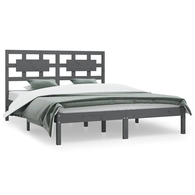 Foto van The living store houten bedframe grenenhout - 205.5 x 165.5 x 31 cm - grijs