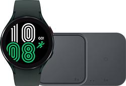 Foto van Samsung galaxy watch4 44 mm groen + duo draadloze oplader 15w zwart