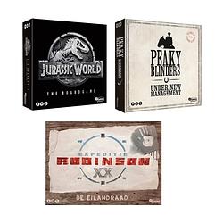 Foto van Spellenbundel - 3 stuks - jurassic world the boardgame & peaky blinders & expeditie robinson de eilandraad