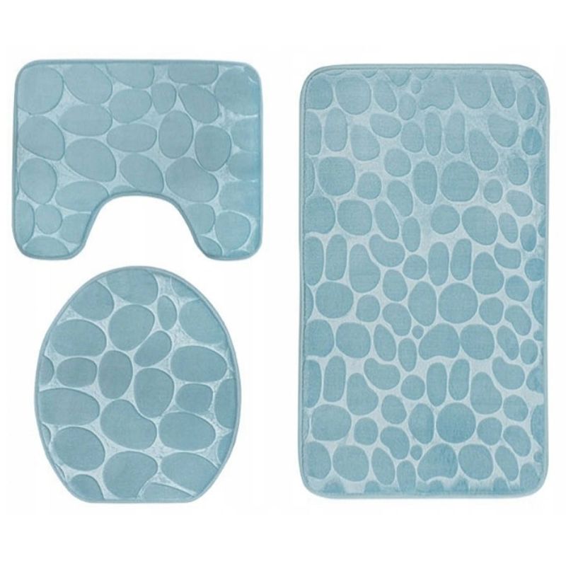 Foto van Homely luxe 3 delige badkamermatten set met antislip - toilet badkamer wc bril mat - tr-6 3d stone look turquoise