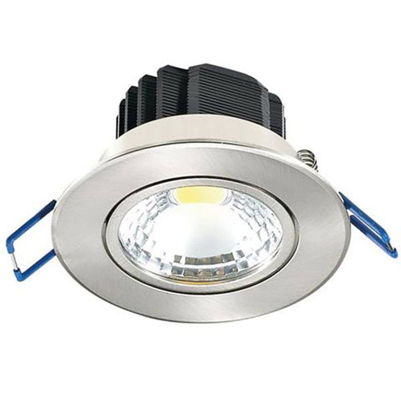 Foto van Led spot - inbouwspot - lila - 5w - helder/koud wit 6400k - rond - mat chroom - aluminium - kantelbaar - ø83mm