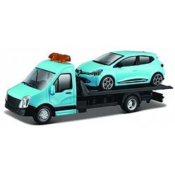 Foto van Bburago schaalmodel renault clio + flatbed transporter 1:43 blauw