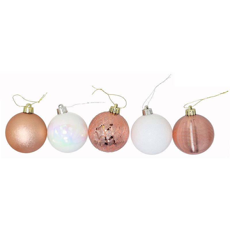 Foto van Gerimport kerstballen ruw 6 cm roze/wit 25 stuks