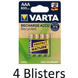 Foto van 16 stuks (4 blisters a 4 st) varta recharge accu recycled aaa oplaadbare batterijen 800 mah