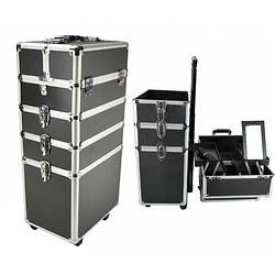 Foto van Visagie make up koffer cosmetica kappers trolley beauty case 4 in 1 zwart