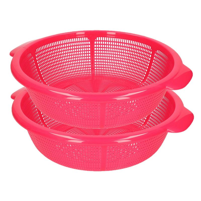 Foto van Forte plastics set van 2x stuks kunststof keuken vergiet van 31 x 9.5 cm fuchsia roze - vergieten