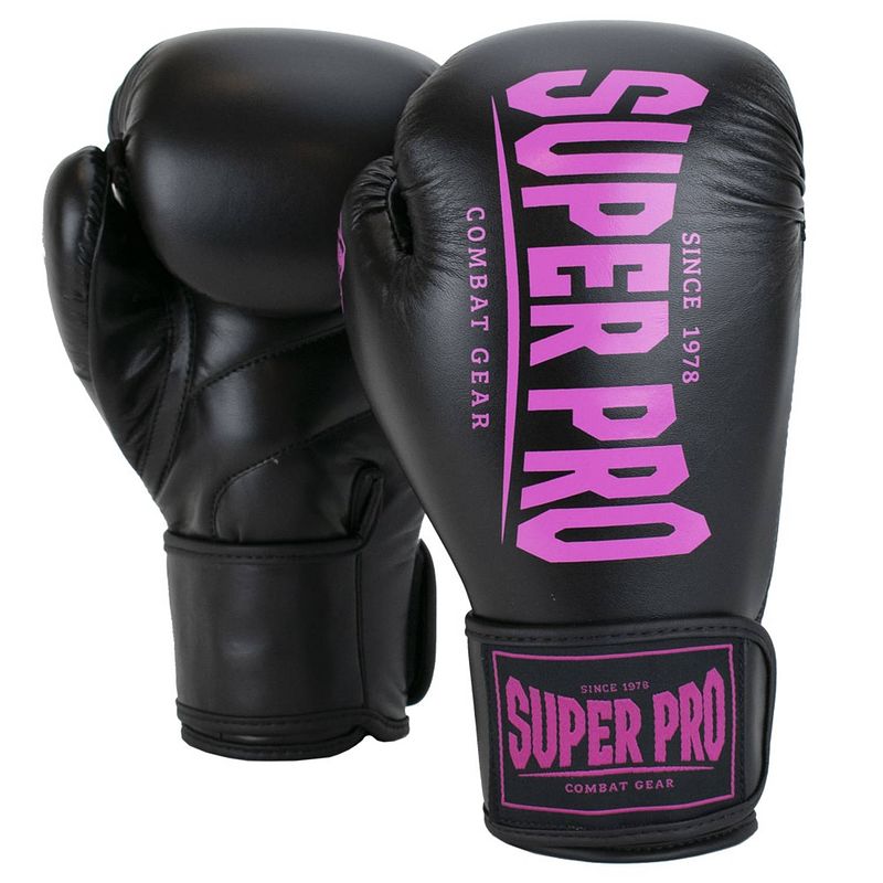 Foto van Super pro combat gear champ (kick)bokshandschoenen - zwart/roze - 14 oz