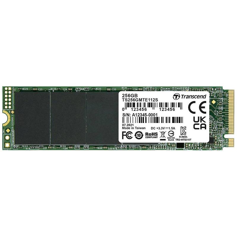 Foto van Transcend 112s 256 gb nvme/pcie m.2 ssd 2280 harde schijf pcie nvme 3.0 x4 retail ts256gmte112s