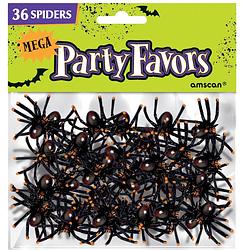 Foto van Amscan nep spinnen/spinnetjes 5 x 4 cm - zwart - 36x stuks - horror/griezel thema decoratie beestjes - feestdecoratievoo