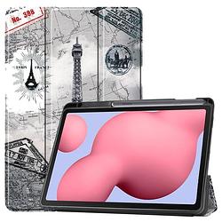 Foto van Basey samsung galaxy tab s6 lite hoesje kunstleer hoes case cover - eiffeltoren