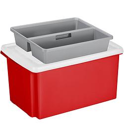 Foto van Sunware opslagbox kunststof 51 liter rood 59 x 39 x 29 cm met deksel en organiser tray - opbergbox