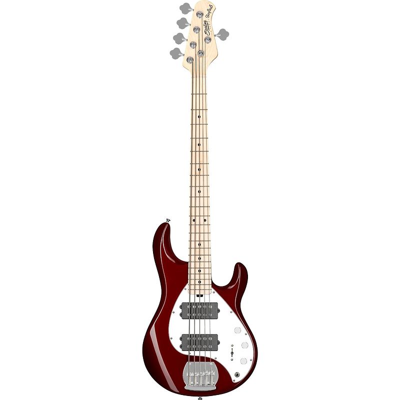 Foto van Sterling by music man stingray ray5 hh candy apple red 5-snarige elektrische basgitaar