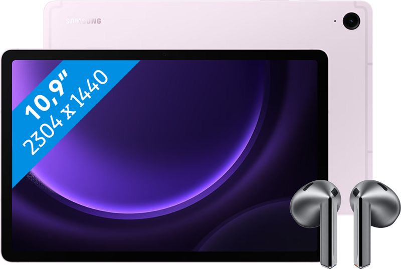 Foto van Samsung galaxy tab s9 fe 128gb wifi paars + galaxy buds3 zwart