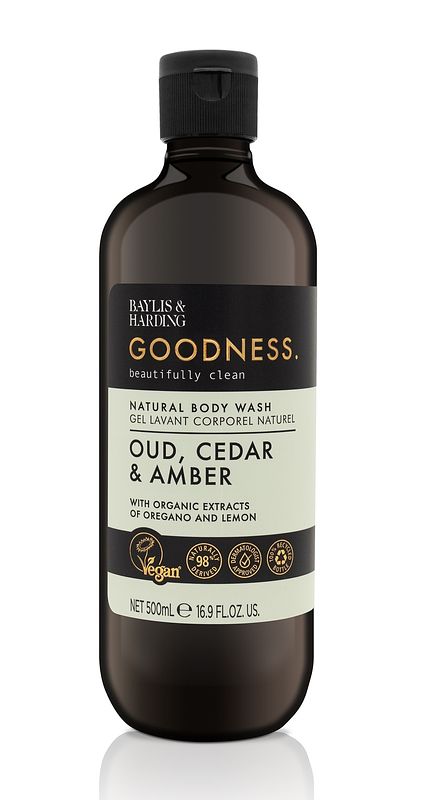 Foto van Baylis & harding goodness douchegel oudh, ceder & amber