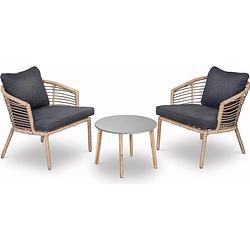 Foto van Loungeset/ tuinset logan met 2 ruime stoelen en ronde tafel bamboe incl kussens