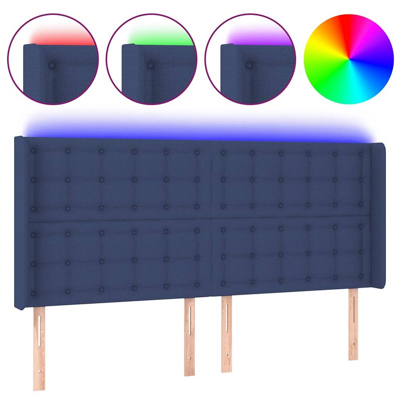 Foto van The living store hoofdbord - led - blauw - 203 x 16 x 118/128 cm - verstelbaar