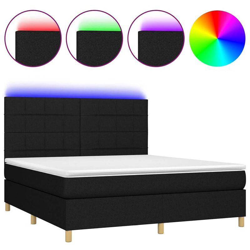 Foto van The living store boxspring - led - pocketvering matras - huidvriendelijk topmatras - 203x160x118/128cm - zwart