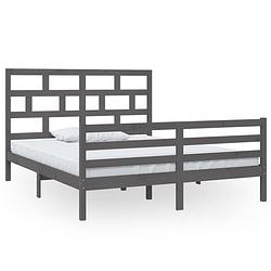 Foto van The living store houten bedframe - grijs - 205.5 x 166 x 100 cm - massief grenenhout