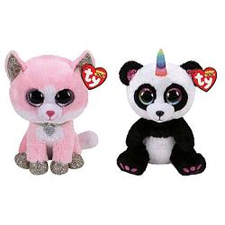 Foto van Ty - knuffel - beanie buddy - fiona pink cat & paris panda