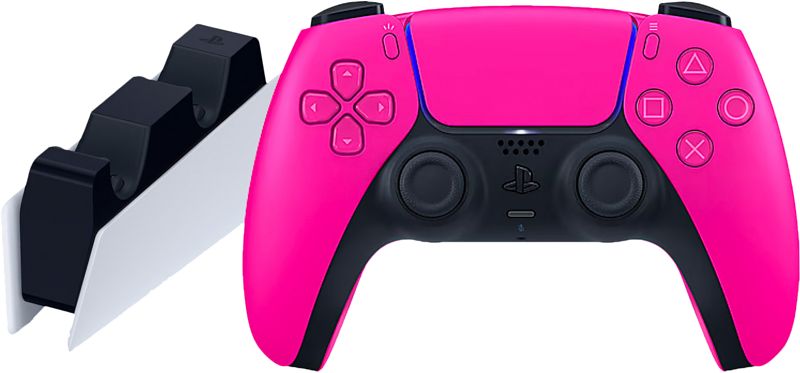 Foto van Sony playstation 5 dualsense draadloze controller nova pink + oplaadstation