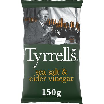 Foto van Tyrrells chips sea salt & cider vinegar 8 x 150g bij jumbo