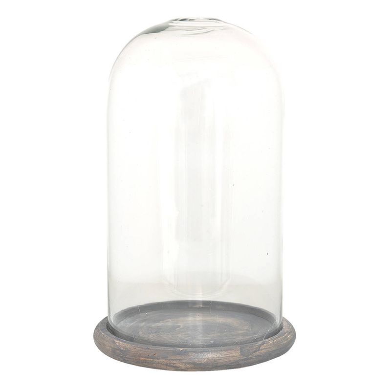 Foto van Clayre & eef stolp ø 17*29 cm bruin glas, hout glazen stolp woondecoratie woonaccessoires transparant glazen stolp