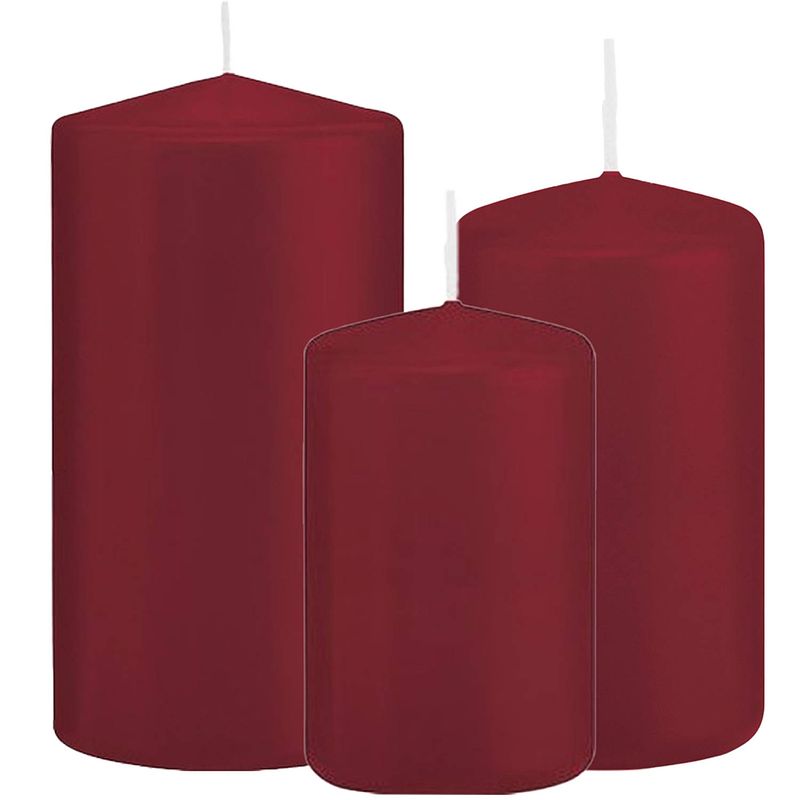 Foto van Stompkaarsen set van 3x stuks bordeaux rood 10-12-15 cm - stompkaarsen