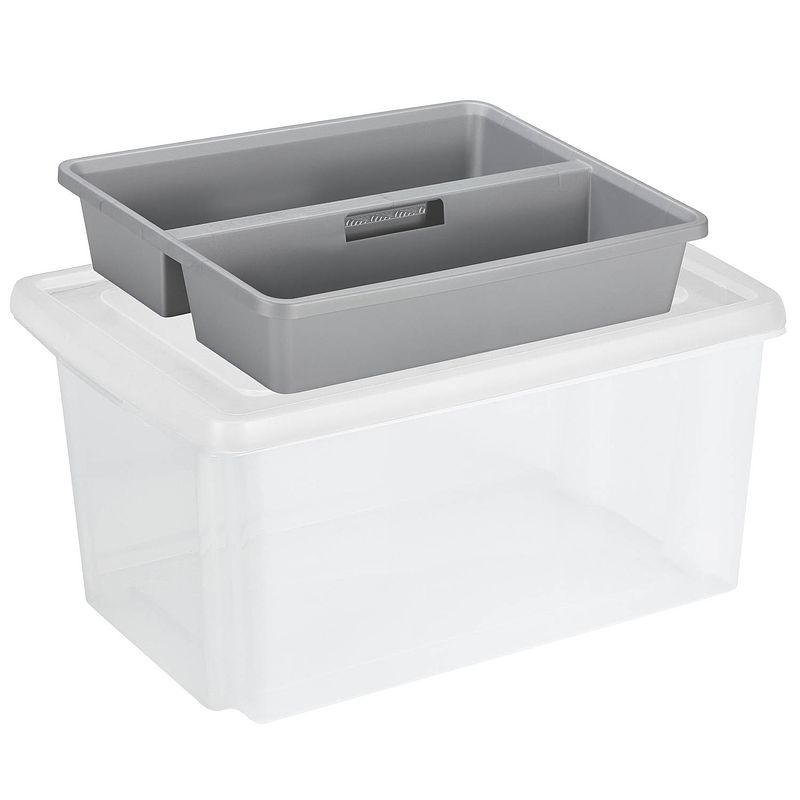 Foto van Sunware opslagbox kunststof 51 liter transparant 59 x 39 x 29 cm met deksel en organiser tray - opbergbox