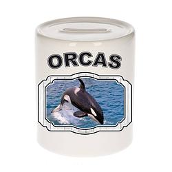 Foto van Dieren grote orka spaarpot - orcas/ orka walvissen spaarpotten kinderen 9 cm - spaarpotten