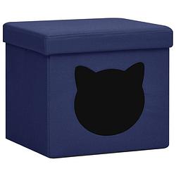 Foto van The living store opbergkruk kattenpatroon - 37x33x33cm - blauw mdf stof