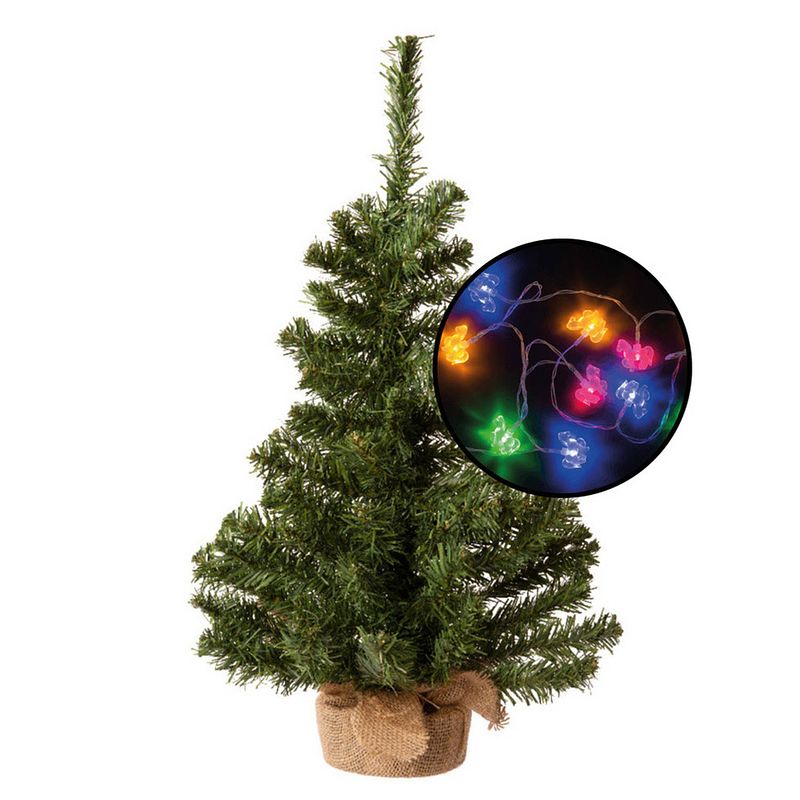 Foto van Mini kerstboom - groen - met paarden thema verlichting - h60 cm - kunstkerstboom