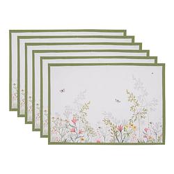 Foto van Clayre & eef placemats set van 6 48x33 cm wit katoen bloemen wit