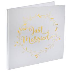 Foto van Gastenboek/receptieboek just married - goud/wit - bruiloft - 24 x 24 cm - gastenboeken