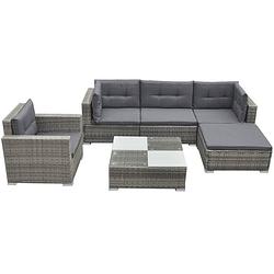 Foto van Vidaxl 6-delige loungeset met kussens poly rattan grijs