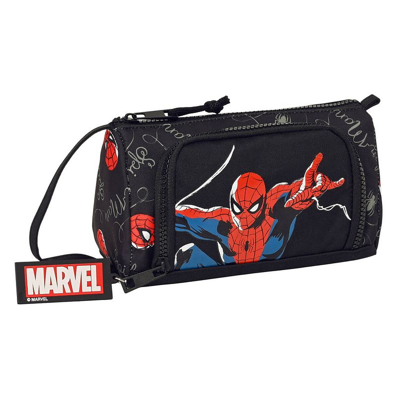 Foto van Schooletui met accessoires spiderman hero zwart (20 x 11 x 8.5 cm) (32 onderdelen)