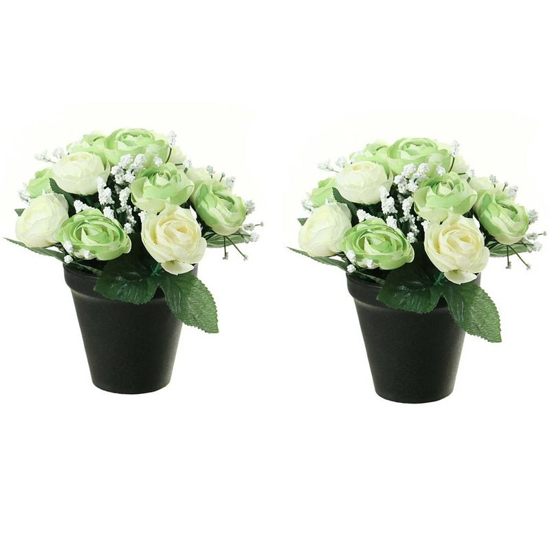 Foto van Louis maes kunstbloemen plant in pot - 2x - creme wit tinten - 20 cm - bloemenstuk ornament - kunstbloemen