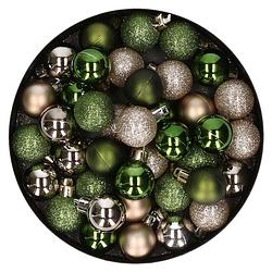 Foto van Set van 40x stuks kunststof kerstballen mix champagne en groen 3 cm - kerstbal